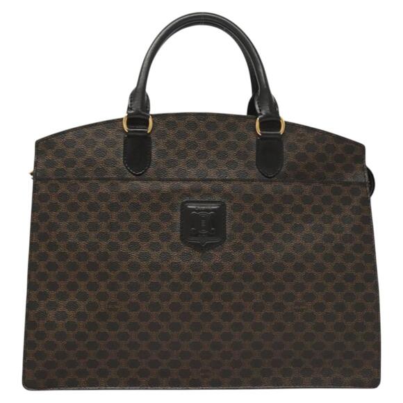 CELINE Macadam Canvas Hand Bag Pvc Leather Black Gold - Picture 2 of 13